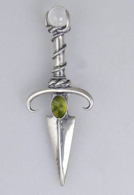 Sterling Silver Black Prince's Knife Dagger Pendant With Peridot